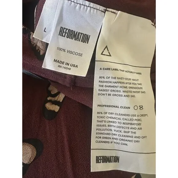 Reformation Johnson Dress Wrap Halter Tie Butterfly Print Burgundy Women's Large - Picture 13 of 15